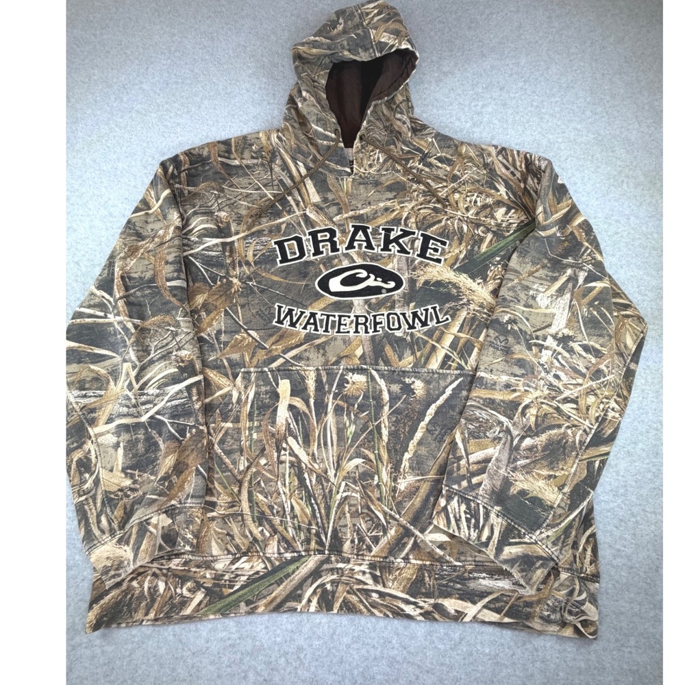 Drake Waterfowl Camo Hoodie Mens 2XL Realtree Max-5 Embroidered Logo Pullover